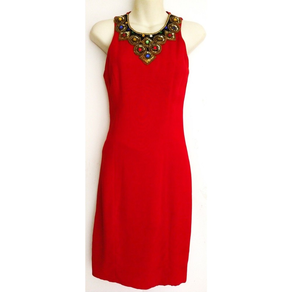 Opalis Vintage Red Cocktail Dress Sequins Beads A Line Size 2